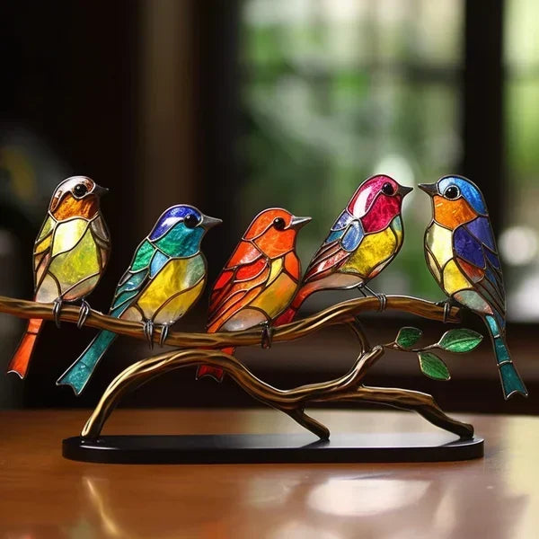 Kleurige 2D Glasvogels – elegante interieurdecoratie, handgemaakt, luxueus interieurdesign