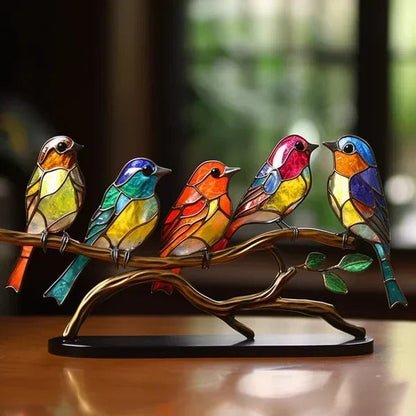 Kleurige 2D Glasvogels – elegante interieurdecoratie, handgemaakt, luxueus interieurdesign