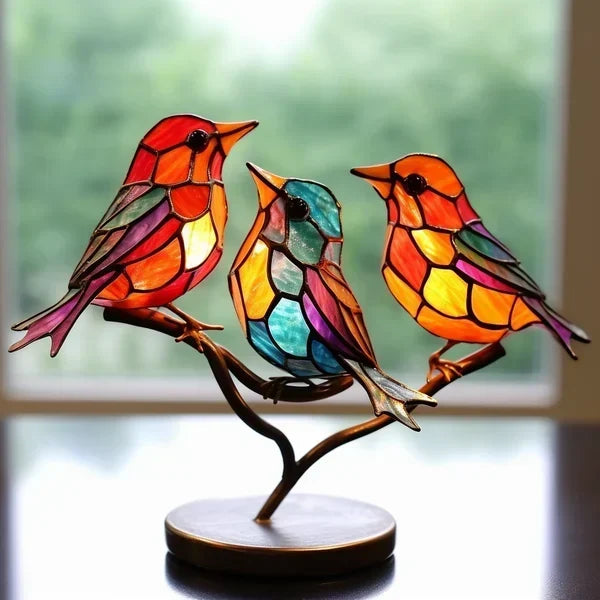 Kleurige 2D Glasvogels – elegante interieurdecoratie, handgemaakt, luxueus interieurdesign