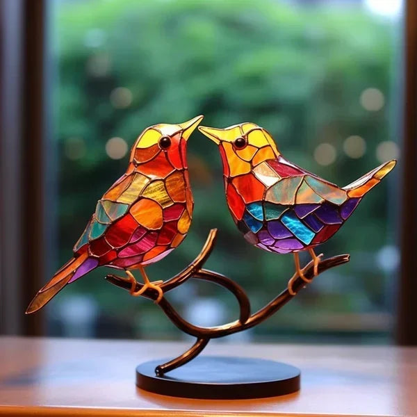 Kleurige 2D Glasvogels – elegante interieurdecoratie, handgemaakt, luxueus interieurdesign