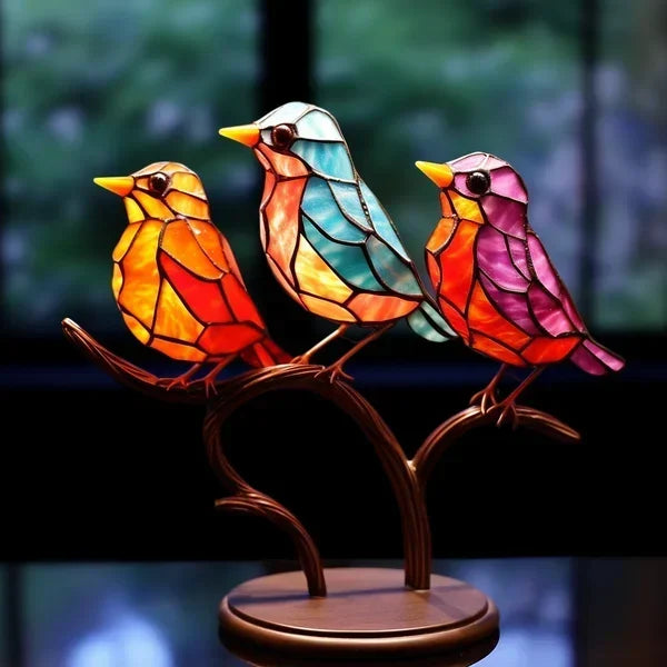 Kleurige 2D Glasvogels – elegante interieurdecoratie, handgemaakt, luxueus interieurdesign