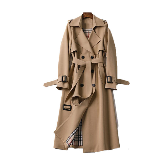 Dames lange trenchcoat – Dubbelgeknoopt – Afneembare riem – Diepe Zakken