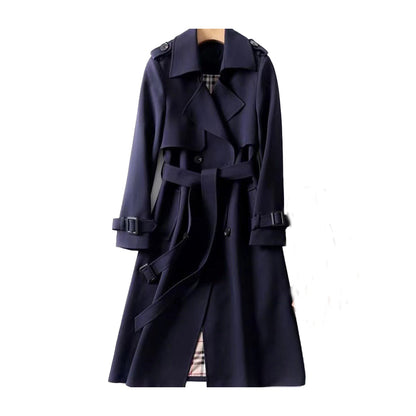 Dames lange trenchcoat – Dubbelgeknoopt – Afneembare riem – Diepe Zakken