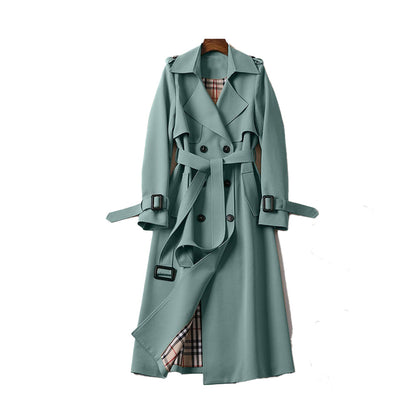 Dames lange trenchcoat – Dubbelgeknoopt – Afneembare riem – Diepe Zakken