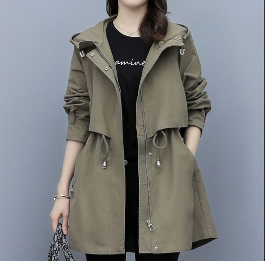 Dames trenchcoat - lang model - waterdicht - met capuchon