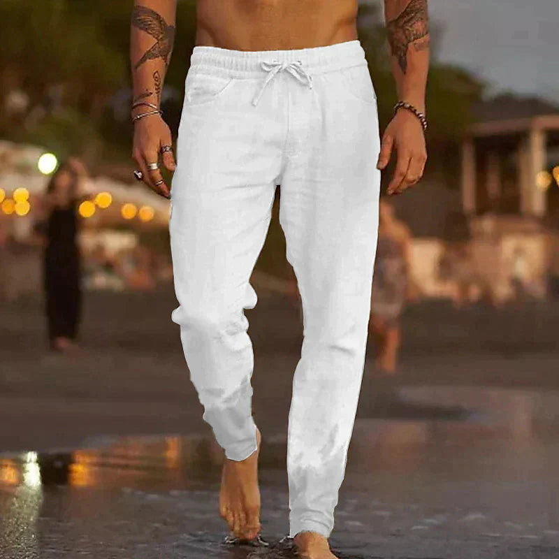 Heren linnen broek – Ademende stof – Relaxte pasvorm – Elastische tailleband