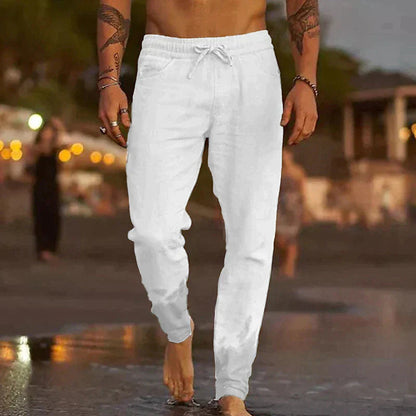 Heren linnen broek – Ademende stof – Relaxte pasvorm – Elastische tailleband