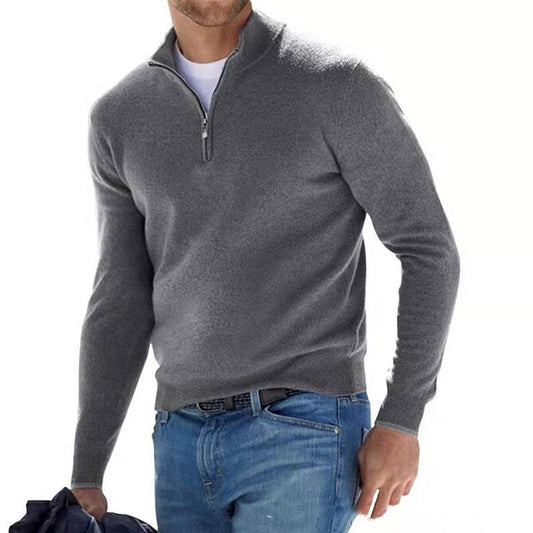 Heren trui met V-hals – Merino Feel – Ritssluiting bij de kraag – Ademende warmte