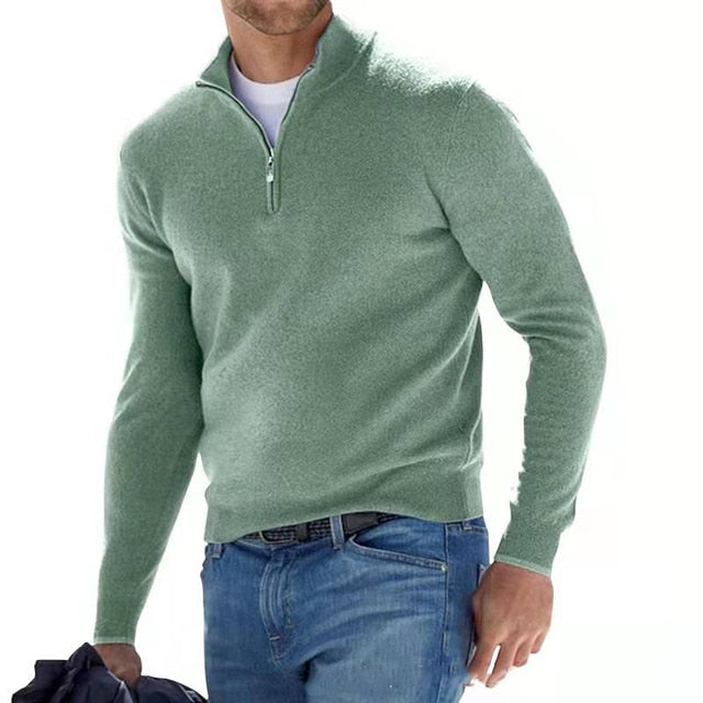 Heren trui met V-hals – Merino Feel – Ritssluiting bij de kraag – Ademende warmte
