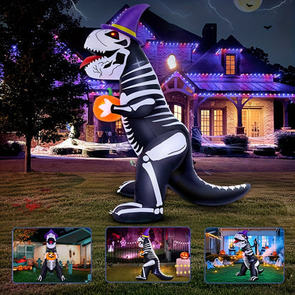 Opblaasbaar reuzenskelet van een dinosaurus voor Halloween | Lichtgevende tuindecoratie