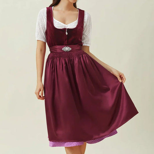 Paarse dirndljurk met schort – Oktoberfest | Elegante traditionele jurk voor een vrouwelijke look