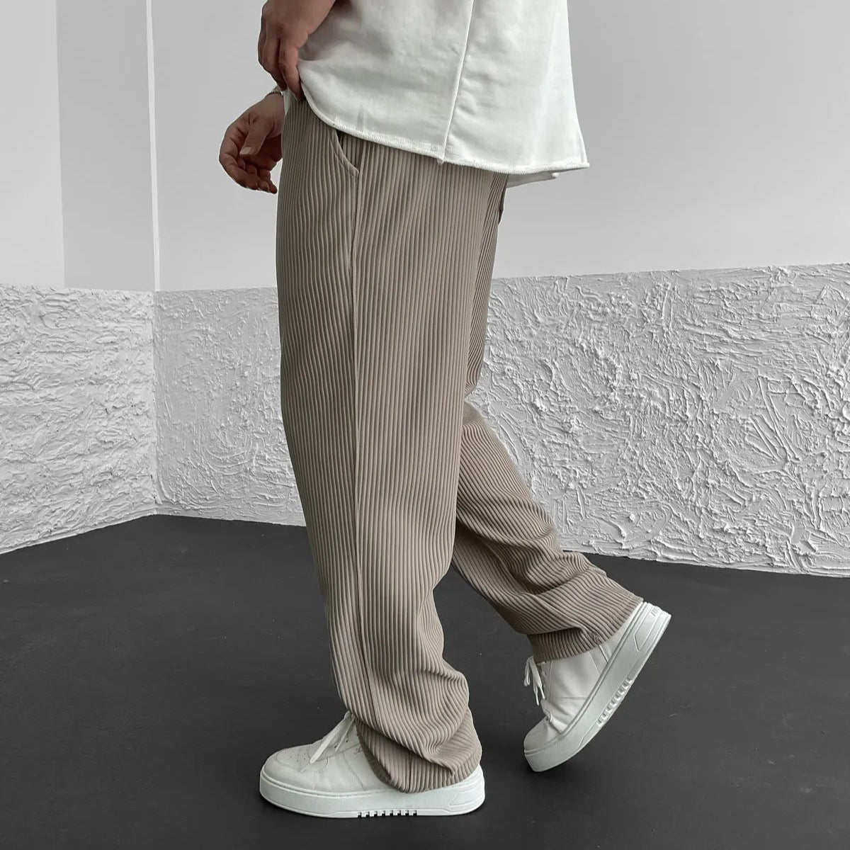 Heren gebreide broek – Lichtgewicht gebreid – Ademend comfort – Rechte pijpen