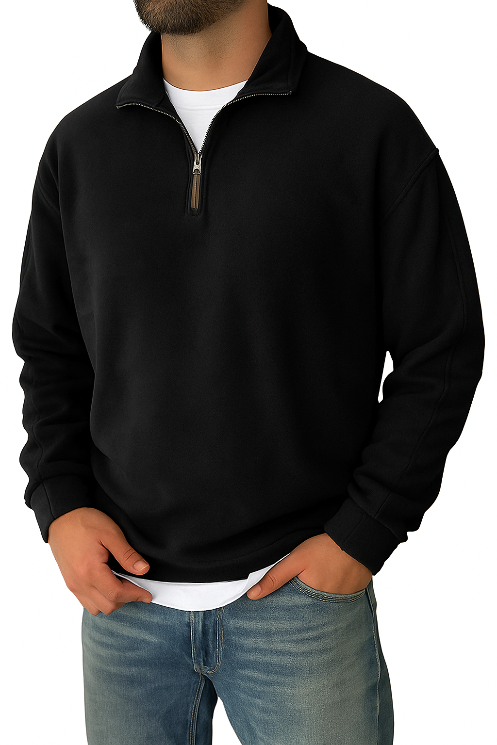 Heren retro sweatshirt met halve ritssluiting - Comfortabele pasvorm - Ademende stof - Moderne stijl