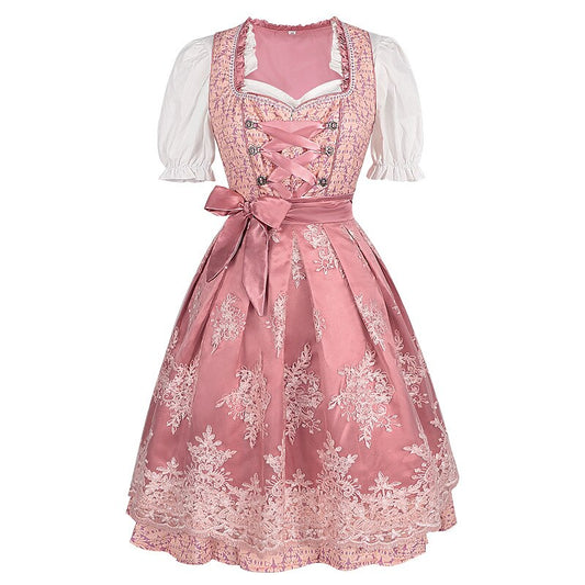Roze dirndljurk – Oktoberfest | Met geborduurd schort en blouse voor een vrouwelijke, traditionele look