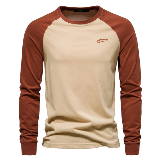 Heren shirt met lange mouwen – Slim fit – Comfortabel katoen – Contrasterende mouwen