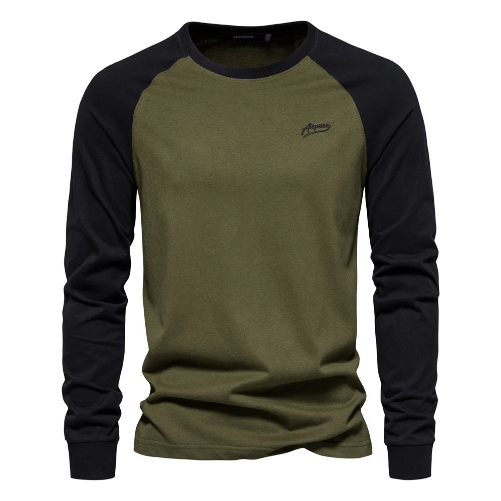 Heren shirt met lange mouwen – Slim fit – Comfortabel katoen – Contrasterende mouwen