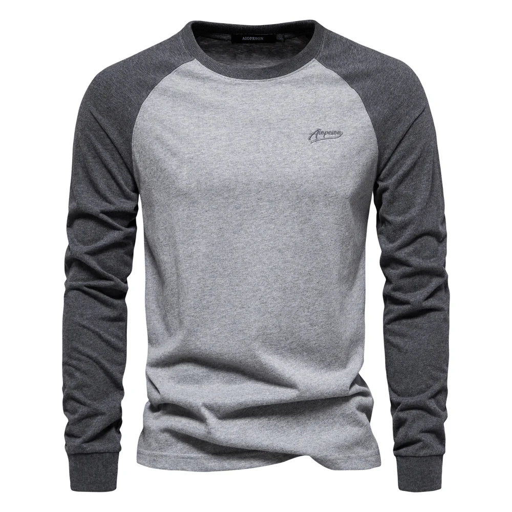 Heren shirt met lange mouwen – Slim fit – Comfortabel katoen – Contrasterende mouwen
