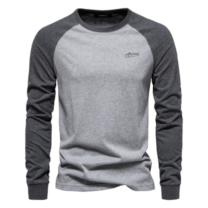 Heren shirt met lange mouwen – Slim fit – Comfortabel katoen – Contrasterende mouwen