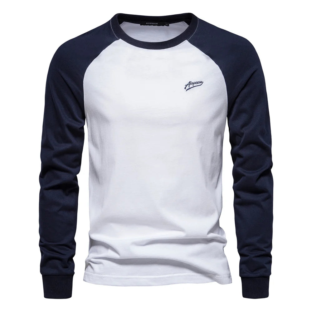 Heren shirt met lange mouwen – Slim fit – Comfortabel katoen – Contrasterende mouwen