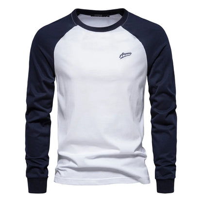 Heren shirt met lange mouwen – Slim fit – Comfortabel katoen – Contrasterende mouwen