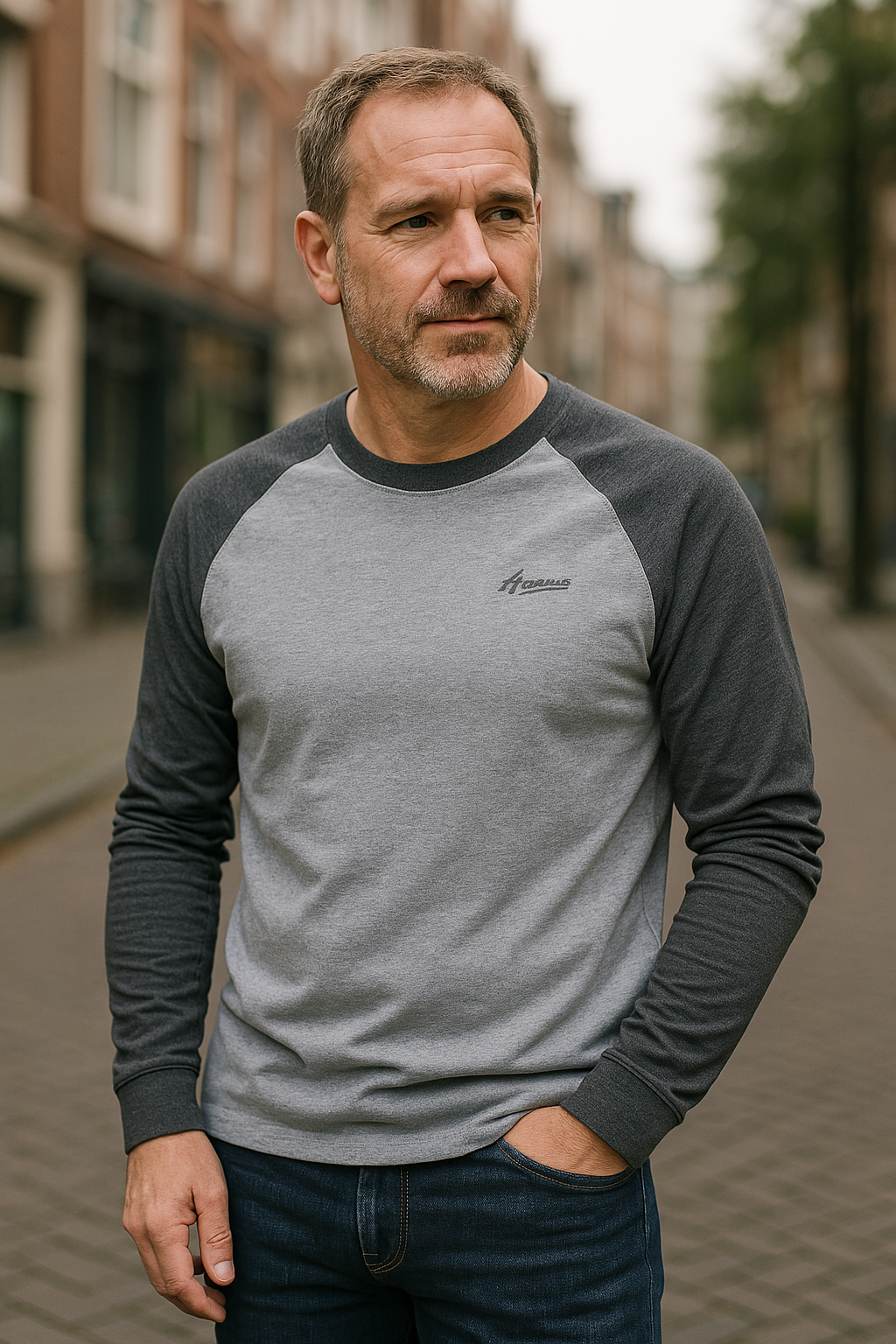 Heren shirt met lange mouwen – Slim fit – Comfortabel katoen – Contrasterende mouwen