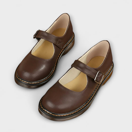 Damesschoenen – Vintage stijl – Lederen afwerking – Verstelbare riem