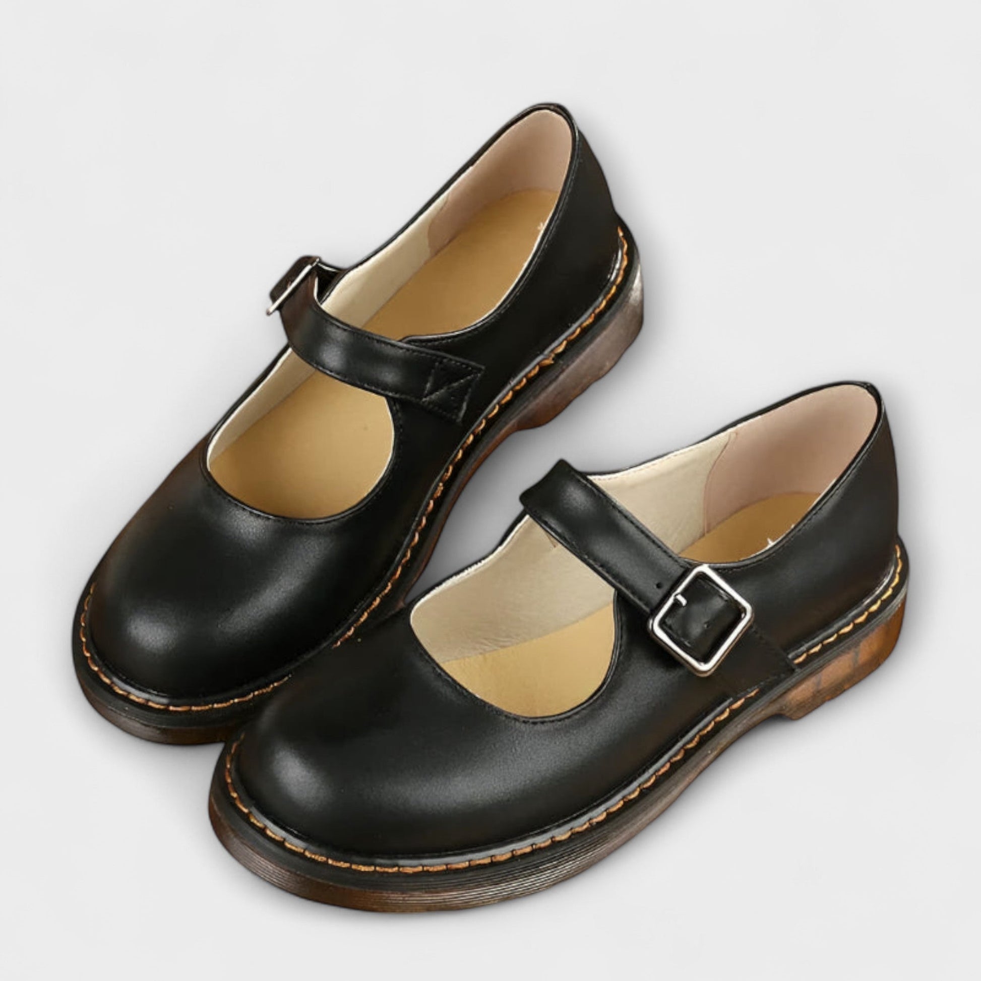Damesschoenen – Vintage stijl – Lederen afwerking – Verstelbare riem