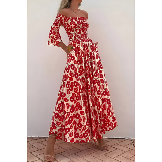 Damesjurk – Off-shoulder ontwerp – Vloeiende A-lijn – Elegante pasvorm