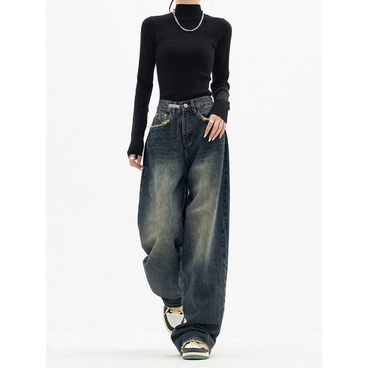 Vintage baggy jeans voor dames - Hoge taille - Relaxte pasvorm - Trendy look