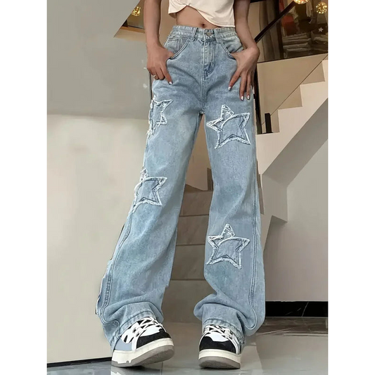 Damesjeans – Baggy fit – Hoge taille – Sterontwerp
