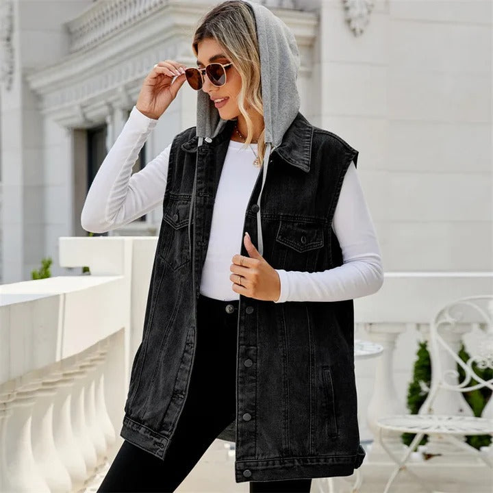 Urban Edge denim vest met capuchon
