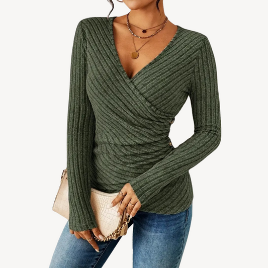 Casual top voor dames – Geribde stof – Stijlvolle V-hals – Veelzijdig te dragen