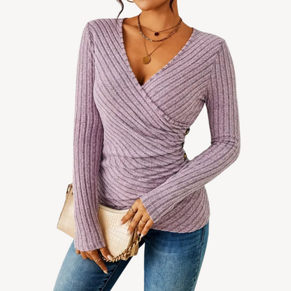 Casual top voor dames – Geribde stof – Stijlvolle V-hals – Veelzijdig te dragen