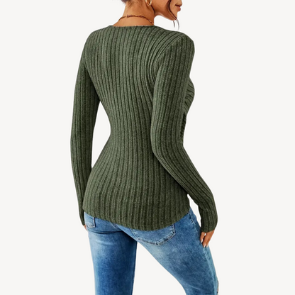 Casual top voor dames – Geribde stof – Stijlvolle V-hals – Veelzijdig te dragen