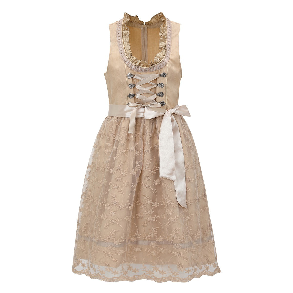 Vintage dirndl in abrikoos met schort – Oktoberfest | Klassieke Wiesn-look in delicate kleuren