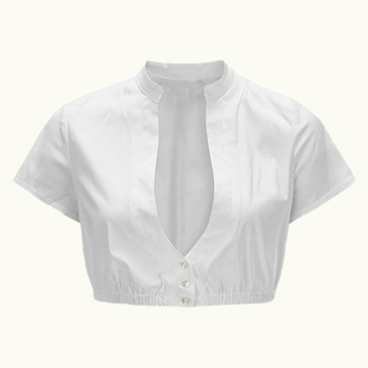 Witte dirndlblouse met korte mouwen – Oktoberfest | Klassieke traditionele top voor dames
