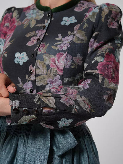 Zwarte vintage dirndljurk met bloemenpatroon – Oktoberfest | Met schort voor een klassieke traditionele stijl