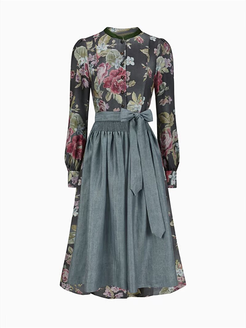 Zwarte vintage dirndljurk met bloemenpatroon – Oktoberfest | Met schort voor een klassieke traditionele stijl