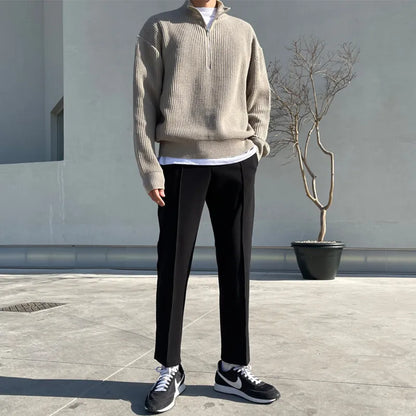 Herensweater met Rits en Geribd Breisel | Klassieke Casual Look