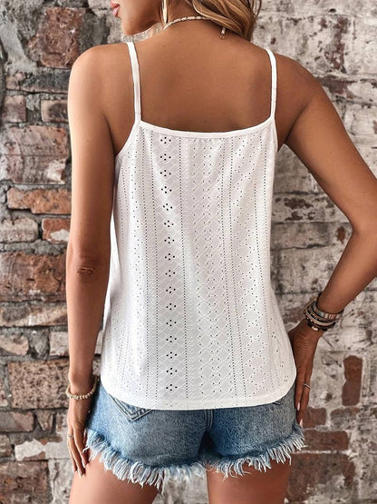 Dames mouwloze top – Eyelet-ontwerp – Casual pasvorm – Zacht katoen