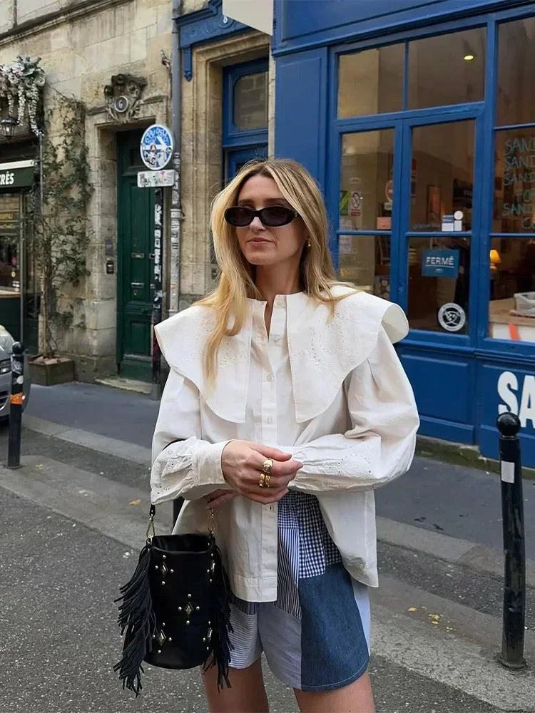 Dames Blouse - Oversized Kraag - Getailleerde Pasvorm