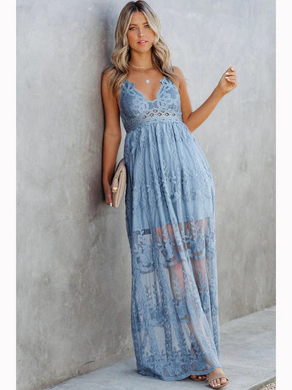 Boho Lange Jurk Dames met Kant-5