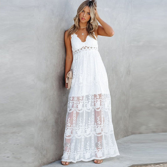 Boho Lange Jurk Dames met Kant-1