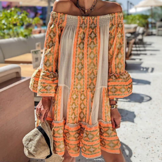 Boho Off Shoulder Mini Jurk-1