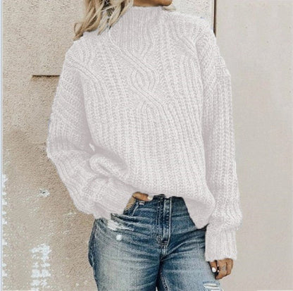 Dames Coltrui Kabelgebreide Trui | Oversized Lange Mouwen Pullover
