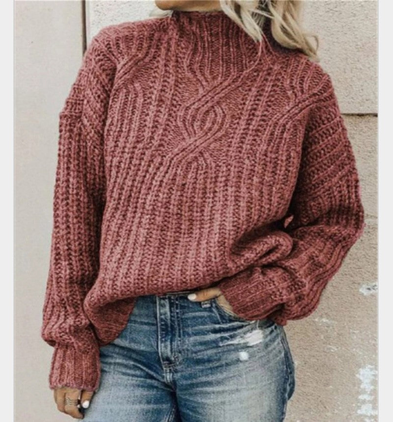 Dames Coltrui Kabelgebreide Trui | Oversized Lange Mouwen Pullover