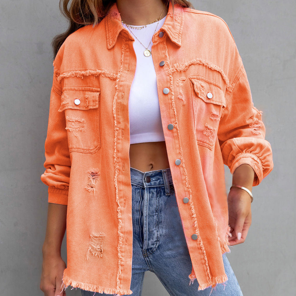 Dames Gerafelde Spijkerjas | Casual Oversized Lange Mouw Jas