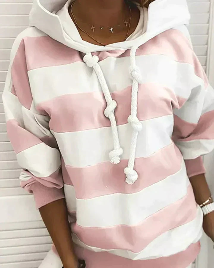 Dames Gestreepte Pullover Hoodie | Casual Nautische Lange Mouwen Sweater
