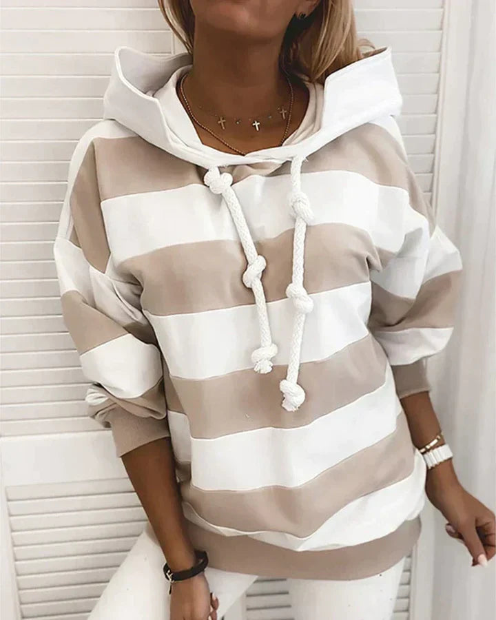 Dames Gestreepte Pullover Hoodie | Casual Nautische Lange Mouwen Sweater