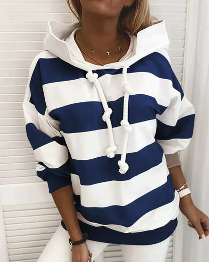 Dames Gestreepte Pullover Hoodie | Casual Nautische Lange Mouwen Sweater